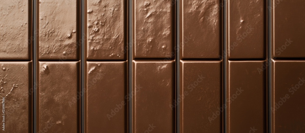 Aufkleber close-up of textured chocolate bar segments with natural sheen on the surface and uniform rectangula