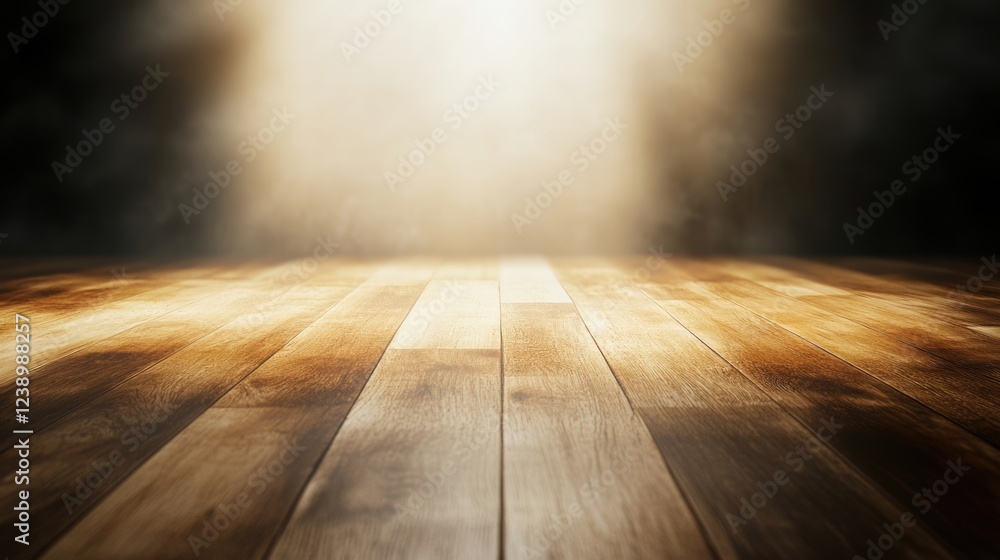 Aufkleber wooden floor background with spotlight illuminating empty space for product placement or text copy s