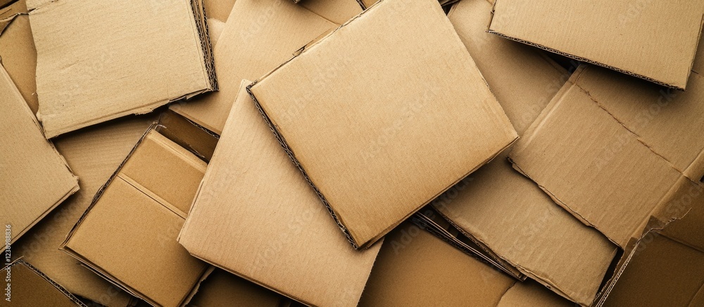 Poster background of stacked cardboard boxes with varying sizes and orientations, neutral colors, suitable 