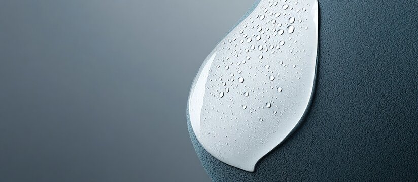 Close-up of a water droplet on a textured surface with a grey background suitable for product design and advertising Copy Space