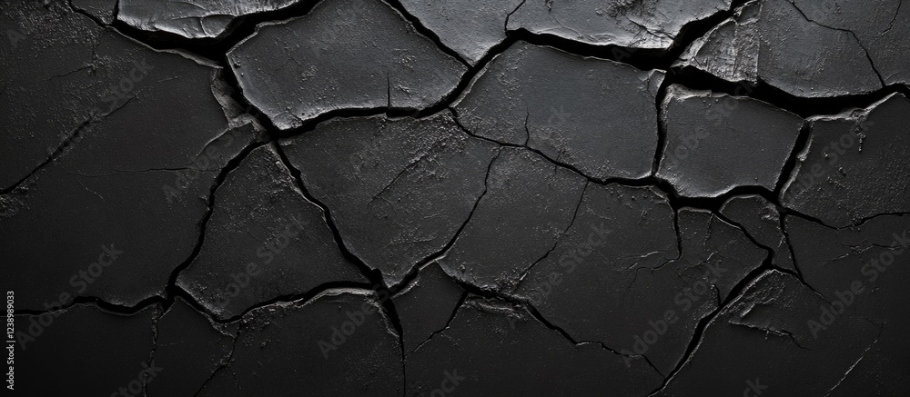Poster black cracked surface texture with deep fissures and uneven patterns suitable for backgrounds or des
