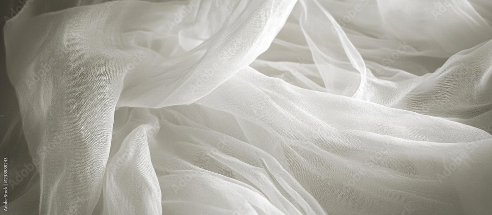 Poster translucent white fabric draped elegantly on a surface with soft folds and texture copy space