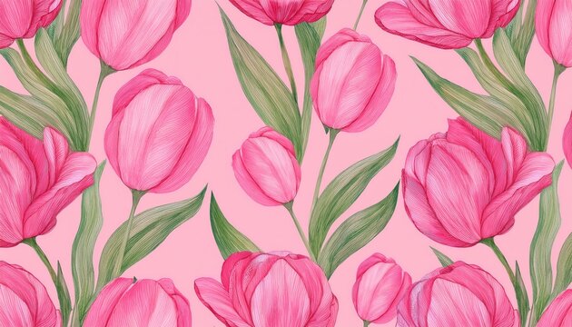 seamless watercolor print with pink tulips on a pink pastel background for postcards textiles covers wallpapers design decor wrapping paper clothing