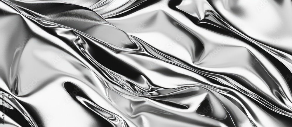 Poster shiny silver metallic fabric texture with folds and creases suitable for backgrounds and design elem