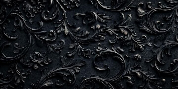 Elegant Black Ornamental Pattern with Intricate Flourishes and Textures Ideal for Backgrounds, Fashion, and Luxury Design Projects
