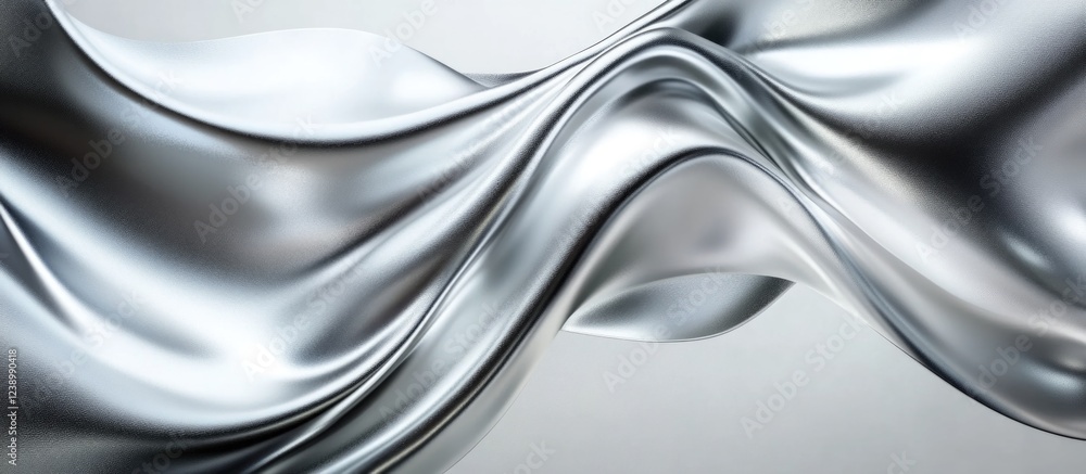 Aufkleber metallic silver fabric wave texture with smooth folds and copy space for text placement.