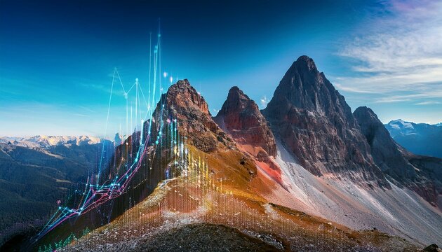 majestic mountain peaks visualizing financial data growth and analysis - Powered by Adobe