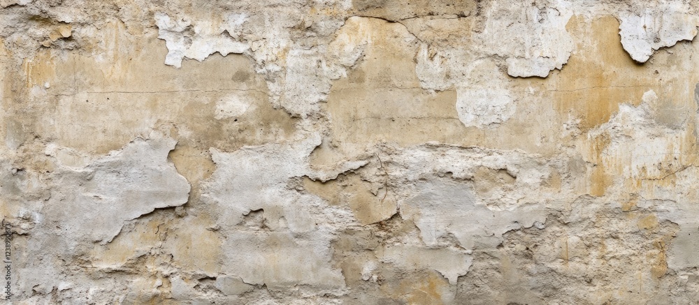 Poster old weathered wall with textured peeling paint and cracks in neutral tones suitable for background u