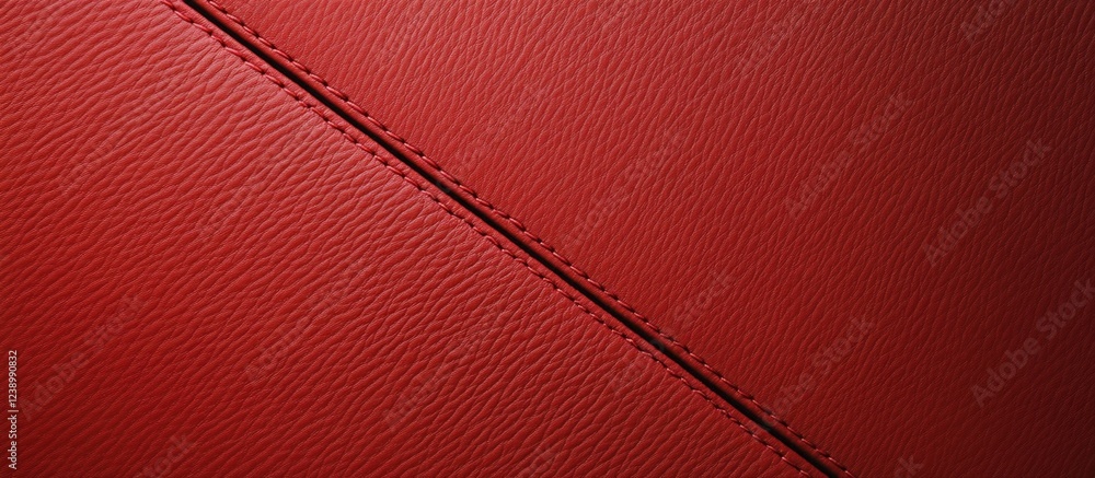 Poster red leather texture with visible stitching and diagonal line detail, ideal for backgrounds with copy