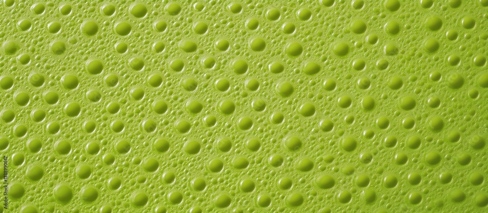 Aufkleber close-up of textured green surface with spherical droplets and copy space for text.