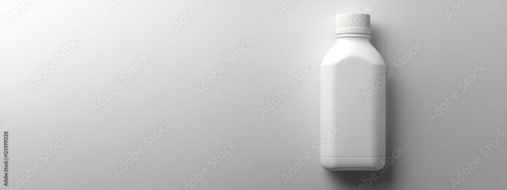 Poster white plastic bottle on a minimalist gray background with ample copy space for branding or text plac