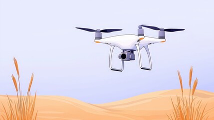 Fototapeta premium Drone Flying Over Golden Sand Dunes Under Clear Blue Sky in a Desert Landscape