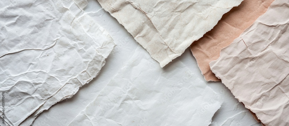 Poster assorted wrinkled fabric samples in neutral tones with textured surfaces on a light background copy 