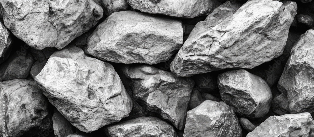 Poster textured black and white background of uneven stones with natural patterns and copy space for text p
