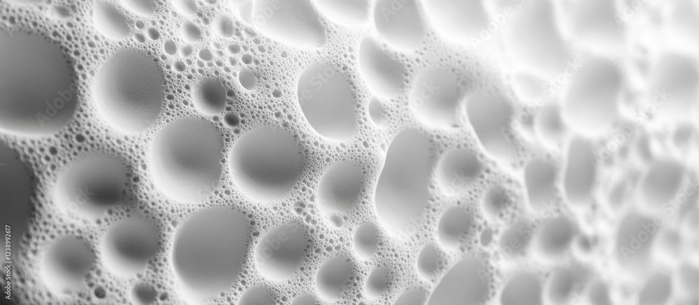 Poster macro image of foam bubbles with varied sizes and shapes on a blurred white background ideal for abs