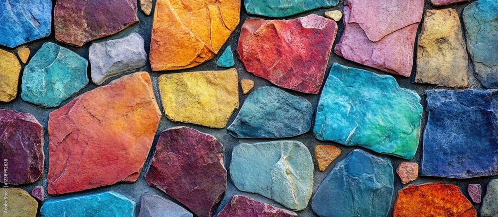 Poster colorful textured stone wall with various shades and patterns suitable for backgrounds and design ap