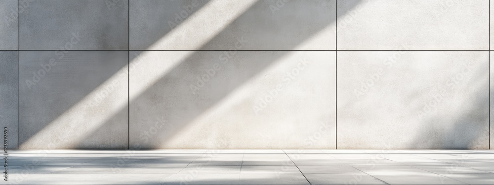 Poster concrete wall with shadows and empty floor for minimalistic background design copy space