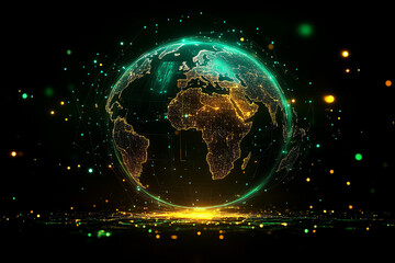Obraz premium Digital Earth with glowing particles and network connections.