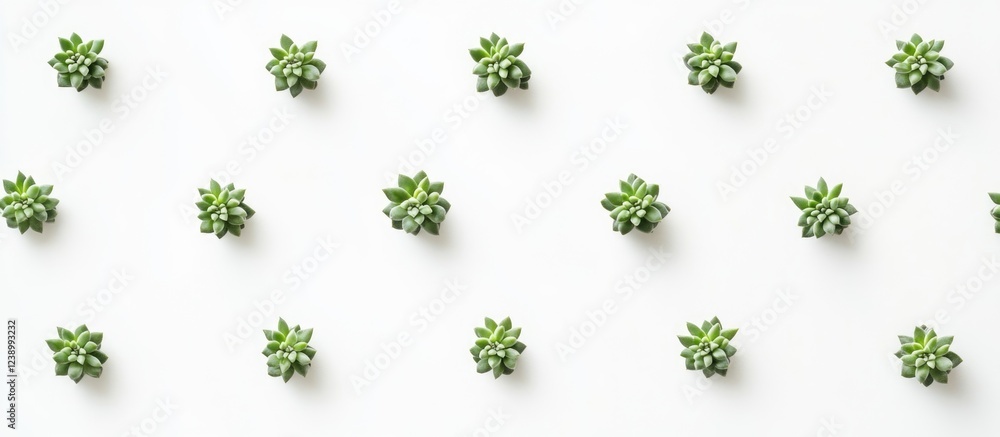 Aufkleber succulent plants arranged in a grid pattern on a white background with ample space for text copy spa