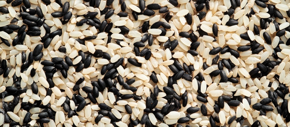 Aufkleber mixed sesame seeds with black and white varieties on a textured background with copy space for desig