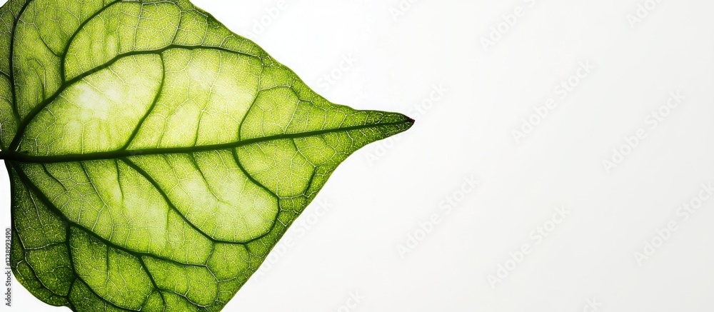 Aufkleber close-up of a green leaf with intricate vein patterns isolated on a light background copy space
