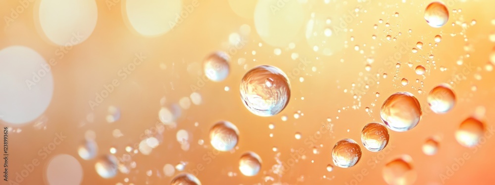 Poster abstract background with water droplets on a soft orange backdrop with bokeh effects and copy space 