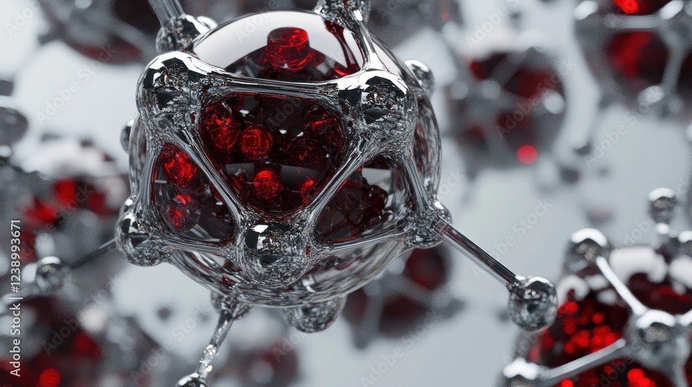 Poster abstract metallic structure with red internal components