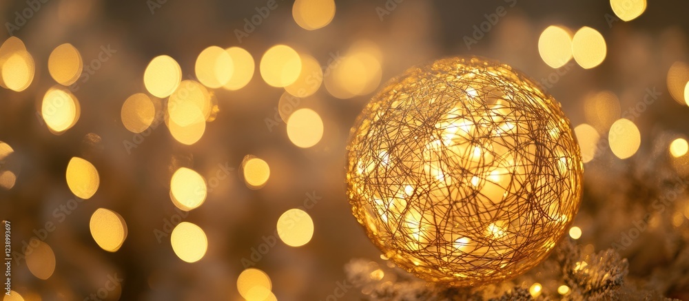 Poster decorative golden light ball with blurred festive bokeh background creating a warm atmosphere with c