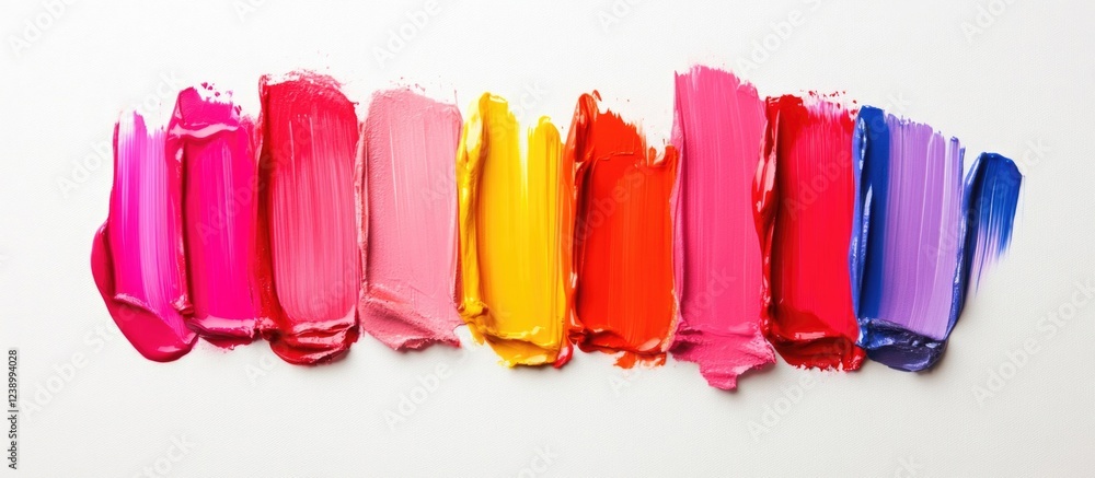 Poster colorful paint strokes in a horizontal line on white background ideal for creative design projects c