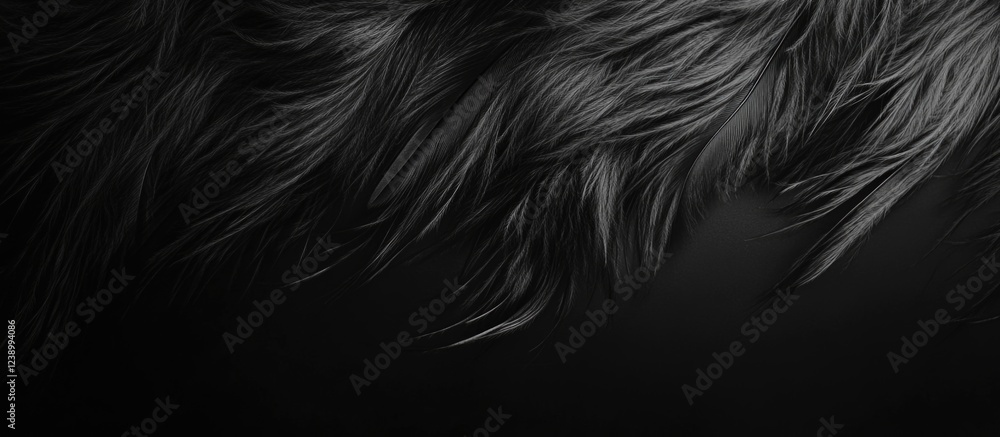 Poster black fur texture background with soft, wavy strands and subtle gradients, ideal for design projects