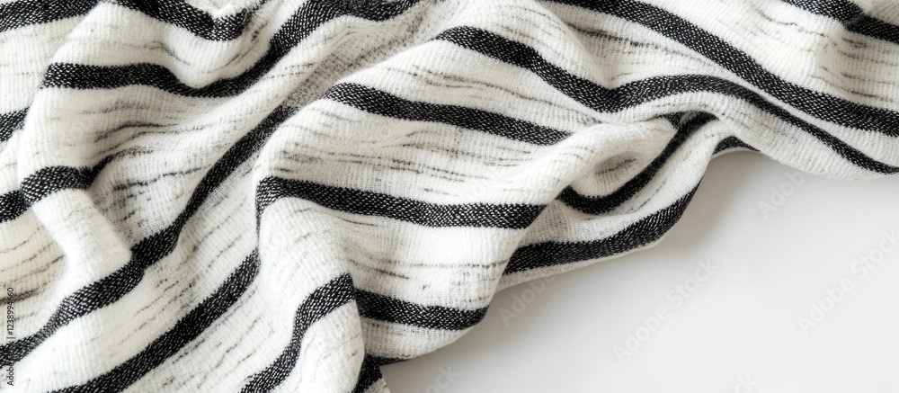 Poster woven striped blanket fabric in black and white color scheme with soft texture on light background c