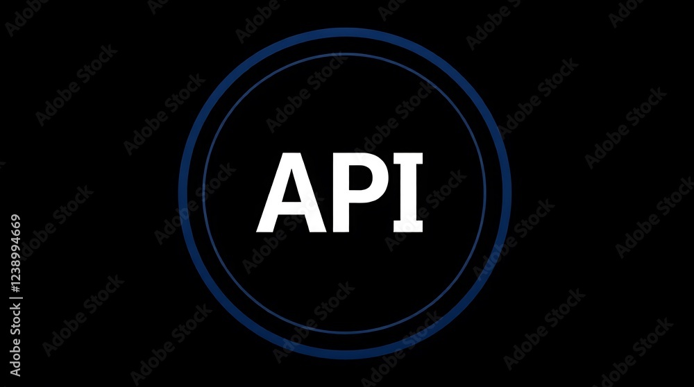Poster api symbol embedded within a futuristic, glowing blue gear, connected to a complex circuit board