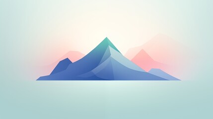 A minimalist mountain logo with sharp peaks and soft pastel background, empty space on the left,generative ai illustration
