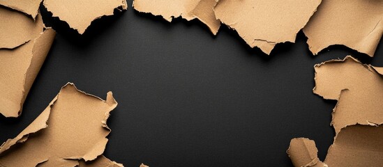 Torn cardboard paper on a black background with empty copy space for text or design elements