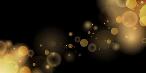 Abstract bokeh gold sparkle glitter on isolated black background. Abstract shiny gold glitter sparkles bokeh background