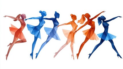 Abstract Colorful Silhouettes of Ballet Dancers in Dynamic Poses Celebrating Movement and Grace
