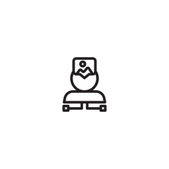 A stylized person icon with a landscape image (mountains/sun) inside their head. Could represent creative thinking, visualizing nature, or a mind connected to the outdoors.