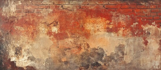 Obraz premium Textured grunge wall with peeling paint and exposed brick elements in warm tones and distressed surfaces Copy Space