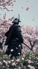 Samurai in a Blooming Cherry Blossom Garden � Idyllic Japanese Background
