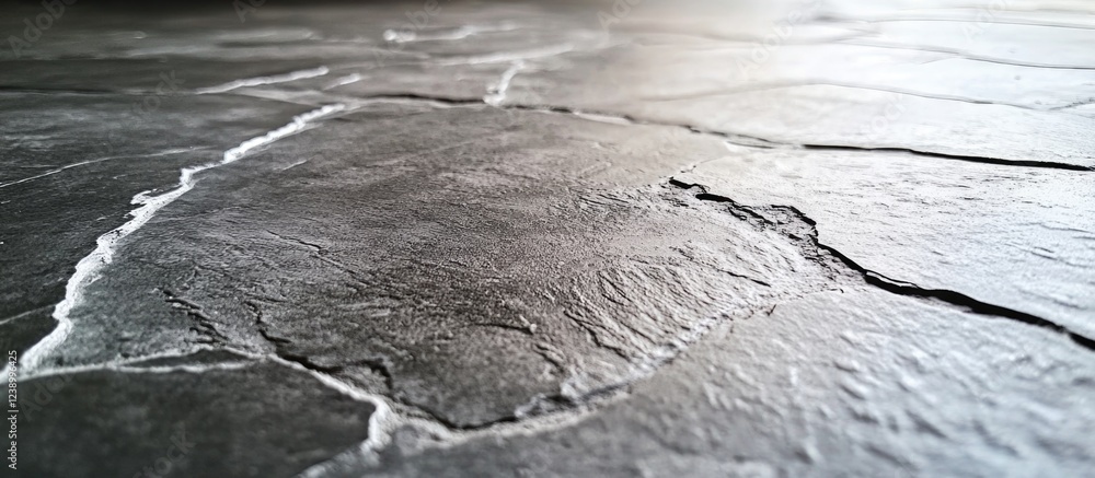 Poster close-up of textured dark stone surface with visible cracks and patterns, suitable for background pu