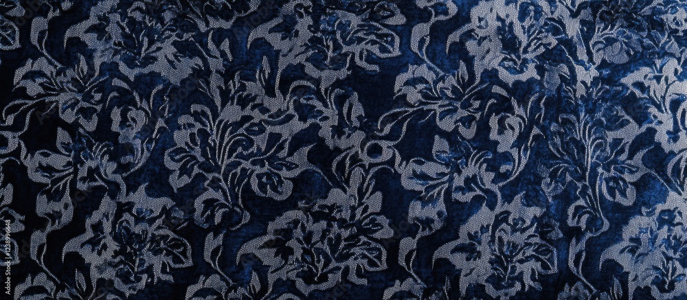 Poster dark floral pattern fabric texture with intricate design and deep blue background ideal for backgrou