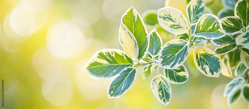 Aufkleber green leaves with variegated edges against a soft blurred background of light, featuring natural bok
