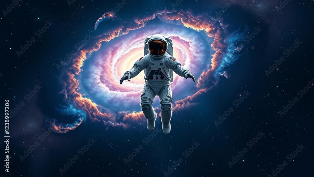 Sticker astronaut floating in a colorful nebula � dreamlike space background
