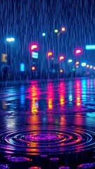 Obraz premium Rainy Night Cityscape Reflections � Luminous Wet Background