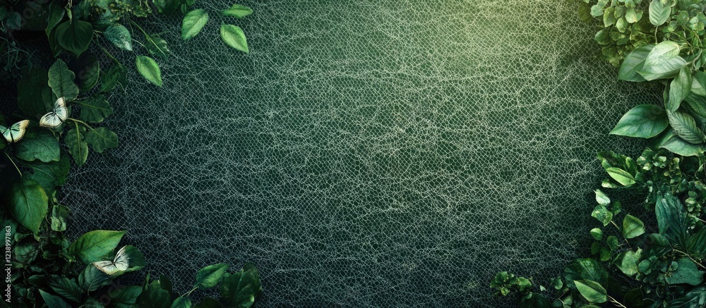 Poster green foliage frame on textured background for nature themed designs with copy space for text placem