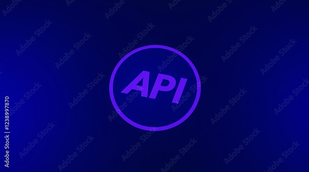 Poster api symbol embedded within a futuristic, glowing blue gear, connected to a complex circuit board