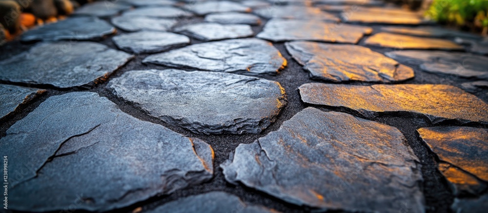 Aufkleber textured stone pathway with warm lighting suitable for backgrounds and copy space for text placement