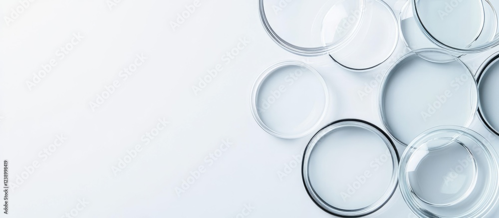 Poster transparent glass circles on a light background with ample copy space for text placement.