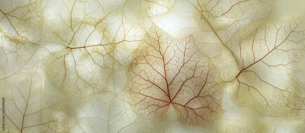 Poster translucent leaves layered over a light background showcasing intricate vein patterns and textures c