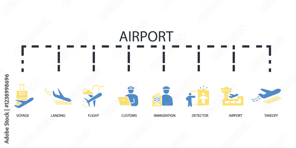 Poster airport icon set.vector.editable stroke.linear style sign for use web design,logo.symbol illustratio